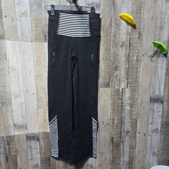 Lululemon Ice Queen Black and White Stripe Athletic Flare Pants - Picture 2 of 5